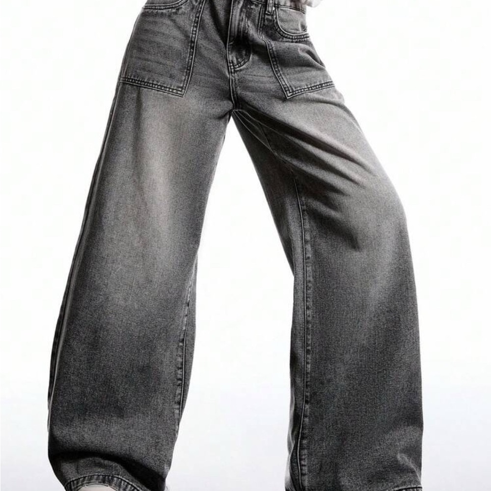 Wide Leg Grey Denim Jeans